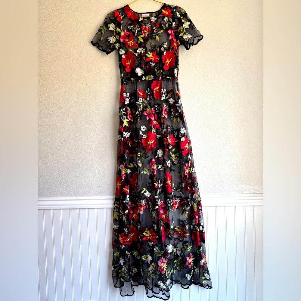 Taylor Swift Inspired Floral Embroidered Mesh Maxi Dress Fairy Festival Sz: XS